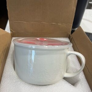 White Mug with Red Trimmed Lid